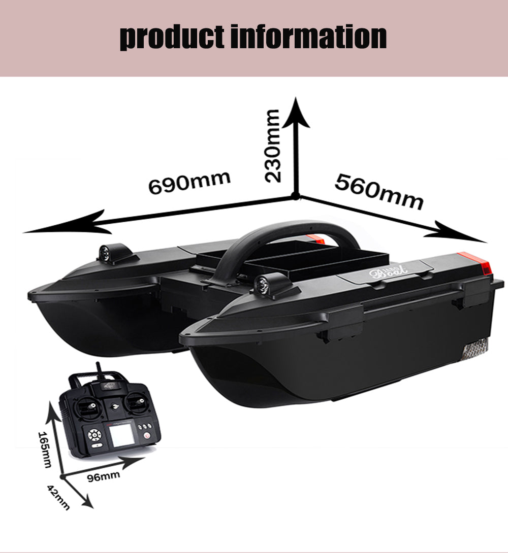 JABO5CG Bait Boat with Auto navigation fish finder 4 bait silos Memorize 32 bait points 11 languages