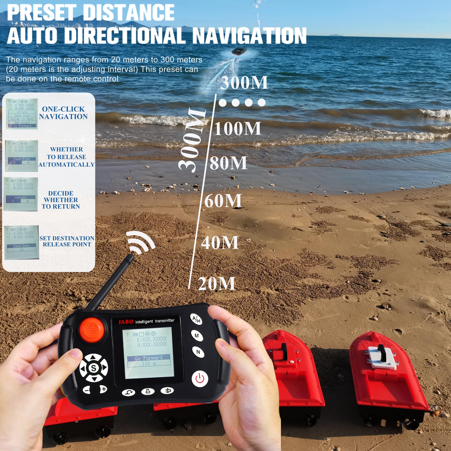 Jabo Dolphin High Speed RC Saltwater Fishing Surfer Bait Boat for Beach Fishing with Waterproof Hull,GPS Auto Return