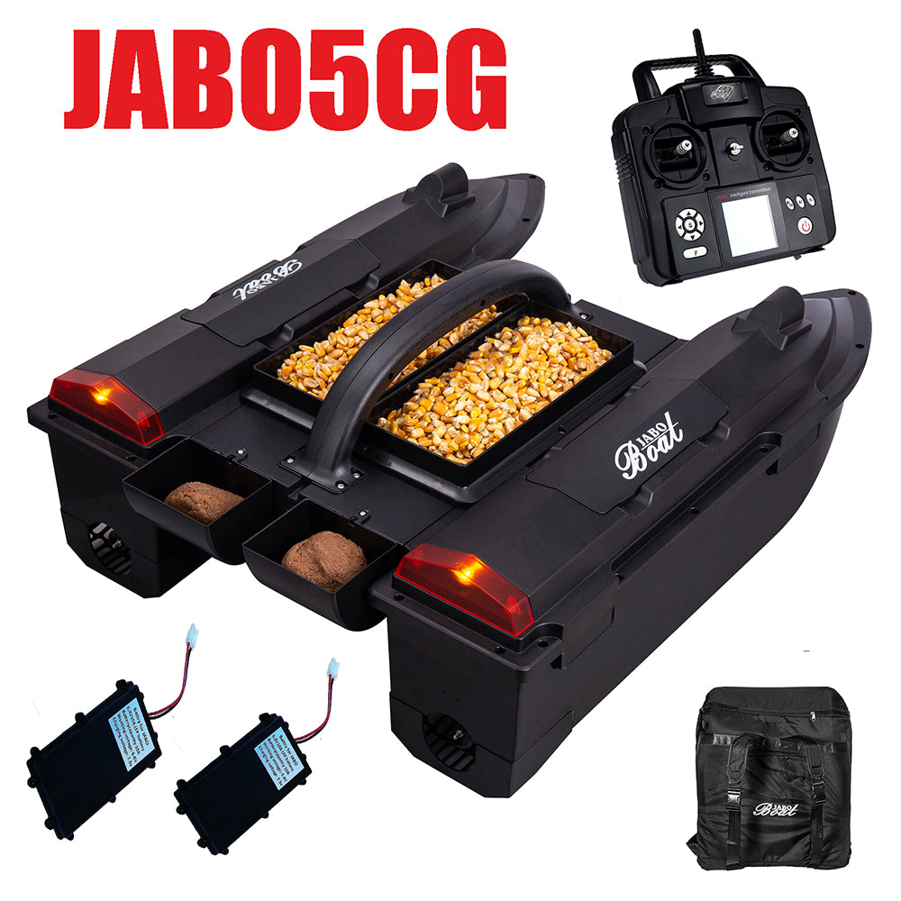 JABO5CG Bait Boat with Auto navigation fish finder  4 bait silos Memorize 32 bait points 11 languages
