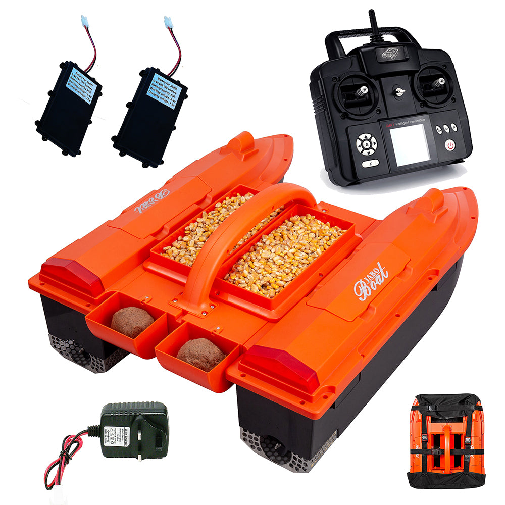 JABO5CG Bait Boat with Auto navigation fish finder  4 bait silos Memorize 32 bait points 11 languages