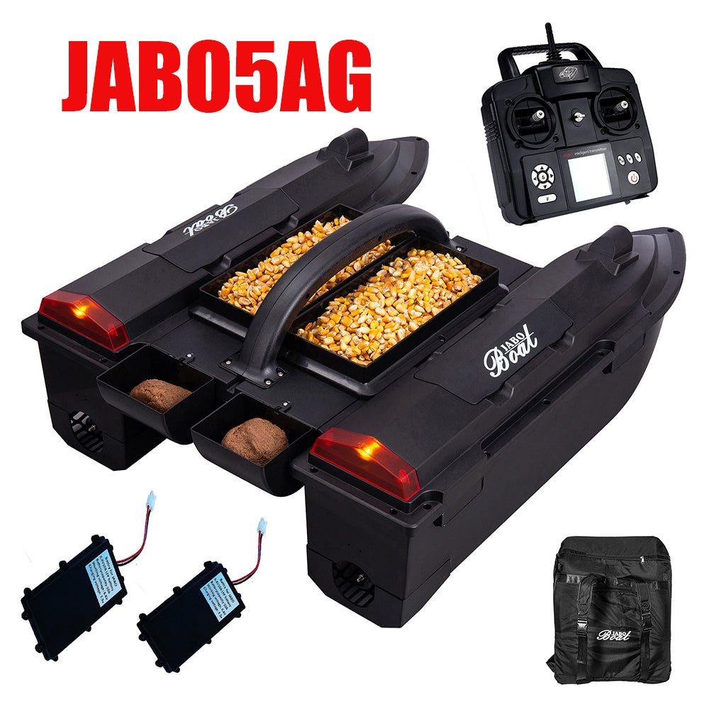 JABO5CG+backpack Bait Boat with Auto navigation fish finder  4 bait silos Memorize 32 bait points 11 languages