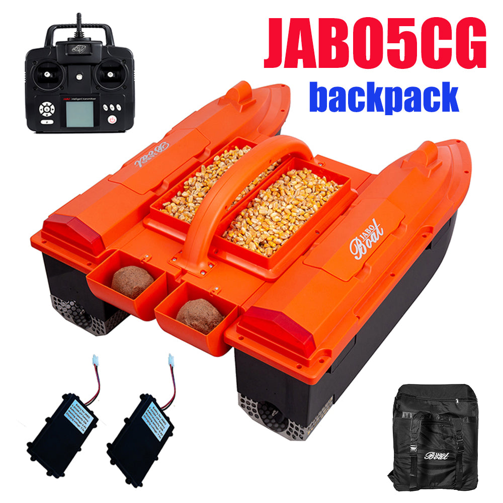 JABO5CG-orange backpack Bait Boat Auto navigation fish finder 4 bait silos Memorize 32 bait points 11 languages