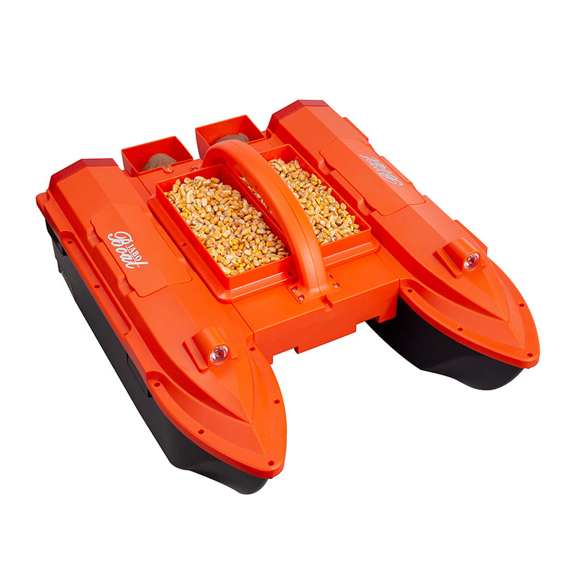 JABO5CG-orange backpack Bait Boat Auto navigation fish finder 4 bait silos Memorize 32 bait points 11 languages